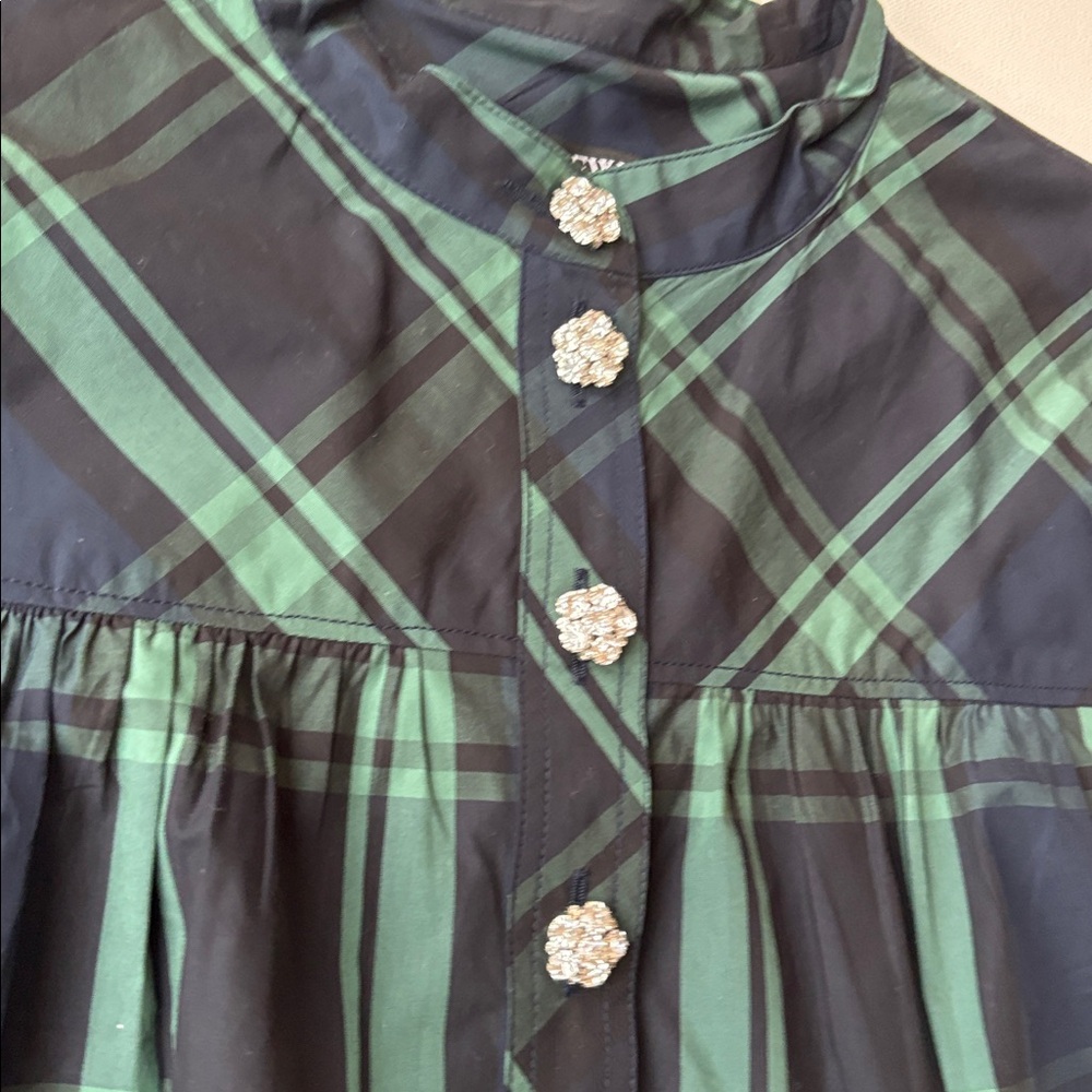 J.Crew Fresco Top With Jewel Buttons In Black Watch Tartan Plaid-NWT-MEDIUM - Picture 7 of 12